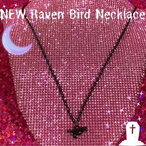 Gothic Black Raven Necklace Supernatural Bird Witch Familiar Emo Egirl Jewelry